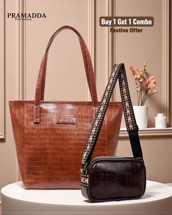 Tan_Rachel_Tote_&_Brown_Dona_Sling_Combo_–_Croco_Vegan_Leather_|_Buy_1_Get_1_Festive_Offer