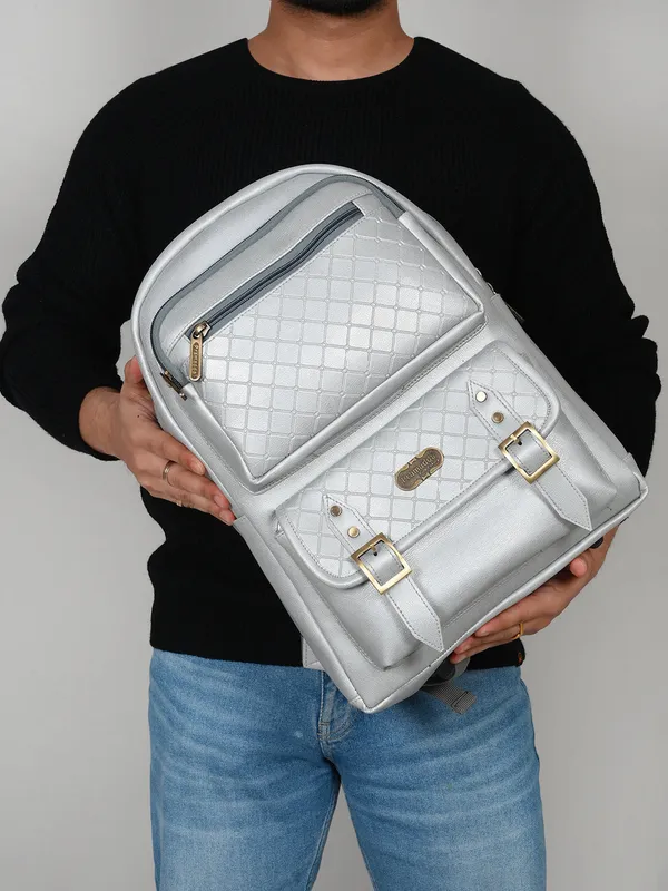 Metallic_Silver_Milan_Leather_Backpack_for_Men_and_Women._College_Office_Travel_Laptop_Backpack