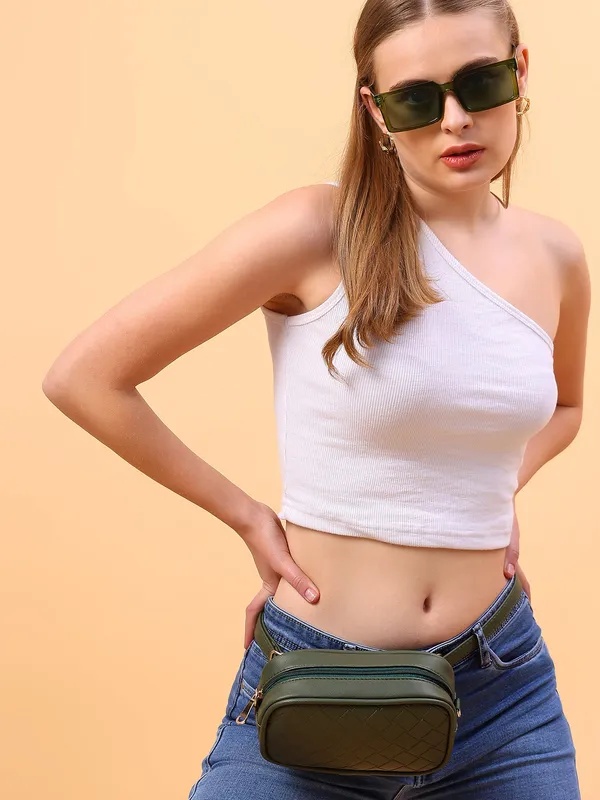 Olive_Green_Check_Emboss_Crossbody_Cum_Waist_Bag_For_Women