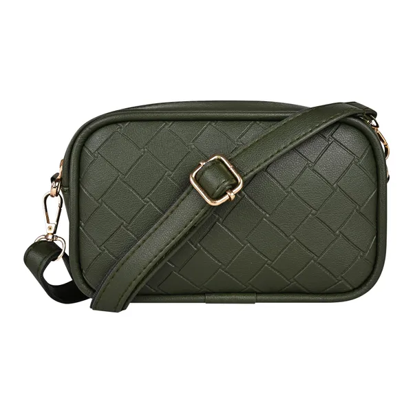 Olive_Green_Check_Emboss_Crossbody_Cum_Waist_Bag_For_Women