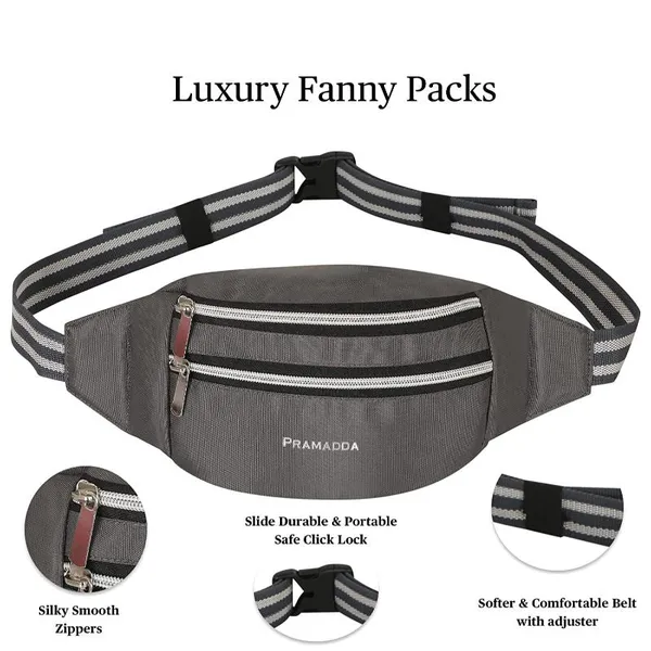 Grey_Pure_Luxury_Unisex_Waist_Bum_Bag_With_Adjustable_Belt_(38.1_X_7.62_X_12.7_Cm)