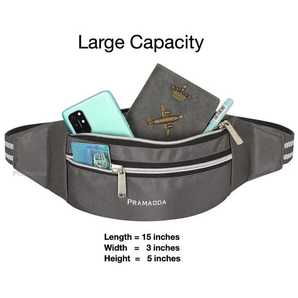 Grey_Pure_Luxury_Unisex_Waist_Bum_Bag_With_Adjustable_Belt_(38.1_X_7.62_X_12.7_Cm)