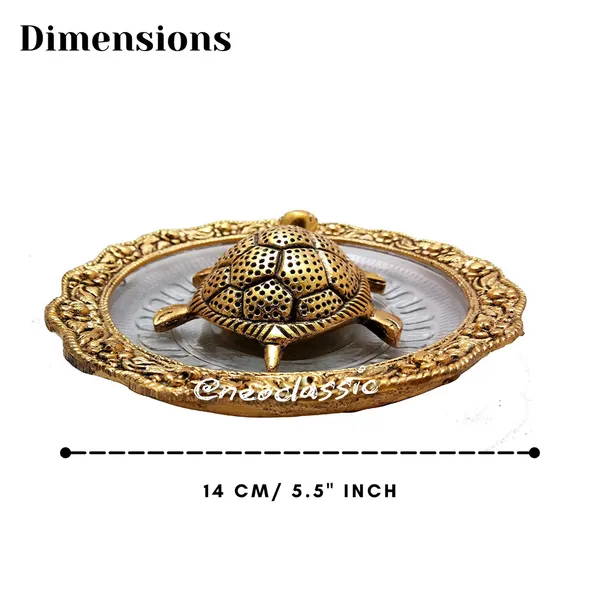 NEO_CLASSIC_Feng_Shui_Golden_Tortoise_with_Glass_Plate_|_Kachua_Vastu_Showpiece_for_Good_Luck_&_Wealth_|_Decorative_Turtle_Idol_(6_Inch,_Round)