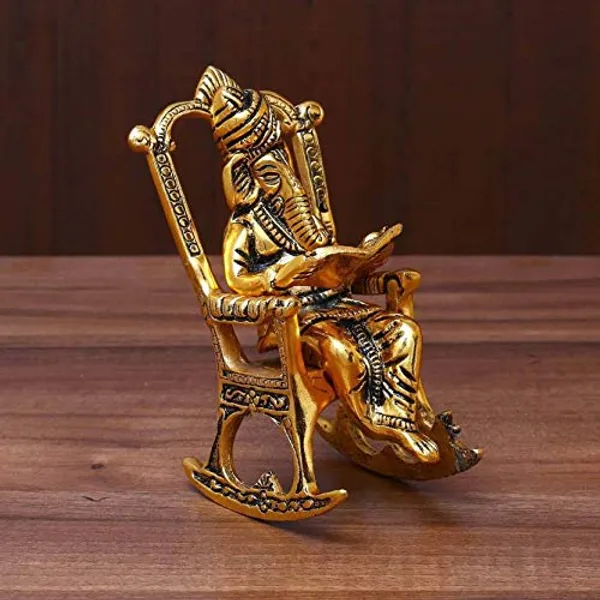 NEO_CLASSIC_Ganesha_on_Chair_Reading_Book_Metal_Idol_|_Antique_Finish_Ganpati_Murti_for_Pooja,_Home_Temple_&_Office_Decor_Showpiece_(6_Inch)