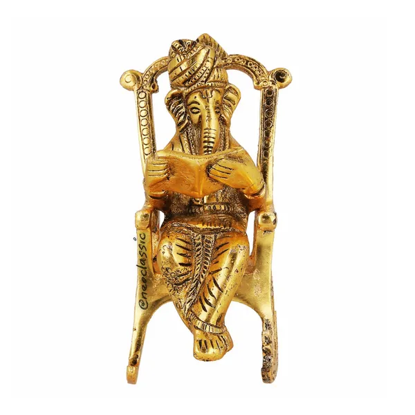 NEO_CLASSIC_Ganesha_on_Chair_Reading_Book_Metal_Idol_|_Antique_Finish_Ganpati_Murti_for_Pooja,_Home_Temple_&_Office_Decor_Showpiece_(6_Inch)