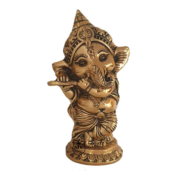 Ganesh_Flute_Idol_Gold_Plated_6_Inch_Basuri_Ganesh_Murti_for_Temple,_Home_Office