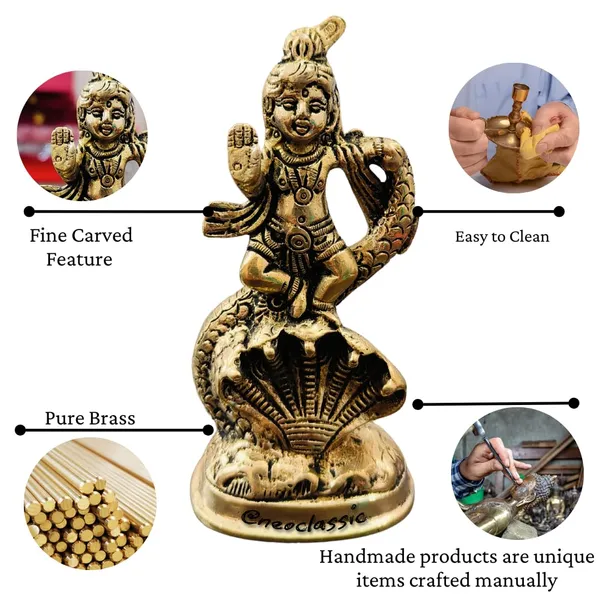 NEO_CLASSIC_Brass_Krishna_Idol_Kaliya_Daman_4.5_Inch_|_Lord_Krishna_Dancing_on_Kaliya_Naag_|_Pure_Brass_Statue_for_Home_Temple,_Pooja_&_Deco