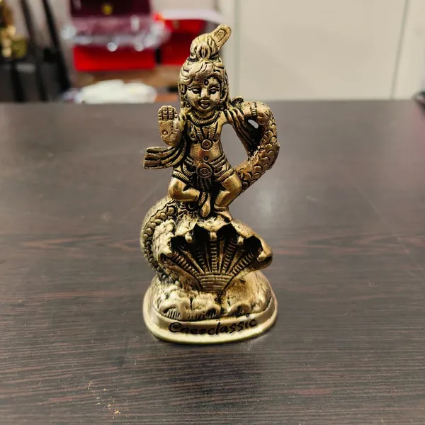NEO_CLASSIC_Brass_Krishna_Idol_Kaliya_Daman_4.5_Inch_|_Lord_Krishna_Dancing_on_Kaliya_Naag_|_Pure_Brass_Statue_for_Home_Temple,_Pooja_&_Deco