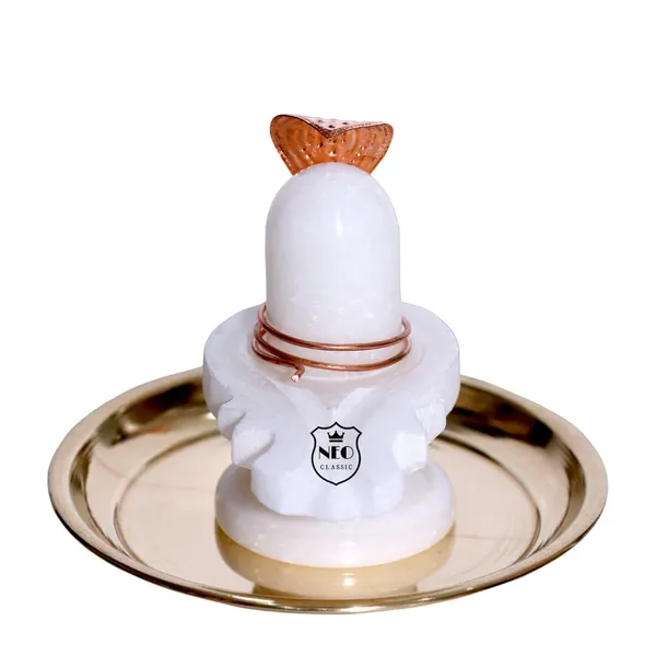 NEO_CLASSIC_Divine_White_Marble_Shivling_with_Copper_Naag_&_Brass_Plate_–_Handcrafted_Shivling_from_Haridwar_(2.5_Inch)