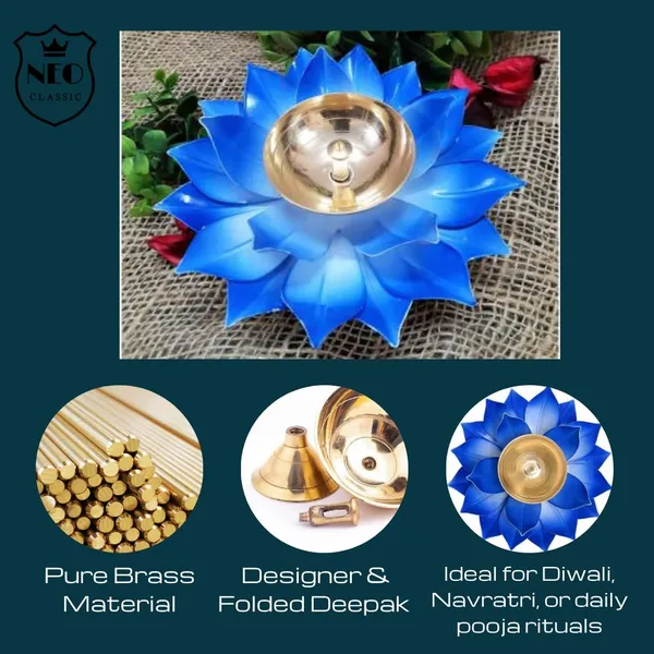 NEO_CLASSIC_Brass_Lotus_Diya_Deepak_|_Kamal_Shape_Oil_Lamp_for_Pooja_&_Diwali_Decoration_|_Handcrafted_Colorful_Brass_Deepak_(Blue)_|_5_Inch