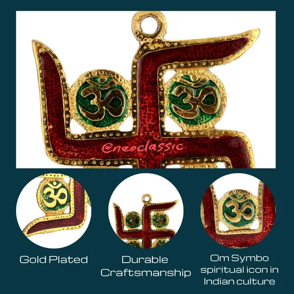 NEO_CLASSIC_Metal_Swastik_Wall_Hanging_with_Om_Symbol_|_Vastu_Good_Luck_Door_Entrance_Décor_for_Main_Door,_Home,_Office_&_Pooja_Room_|_Red_&_Gold_|_6_Inch