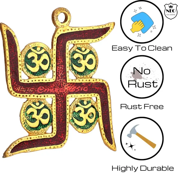 NEO_CLASSIC_Metal_Swastik_Wall_Hanging_with_Om_Symbol_|_Vastu_Good_Luck_Door_Entrance_Décor_for_Main_Door,_Home,_Office_&_Pooja_Room_|_Red_&_Gold_|_6_Inch
