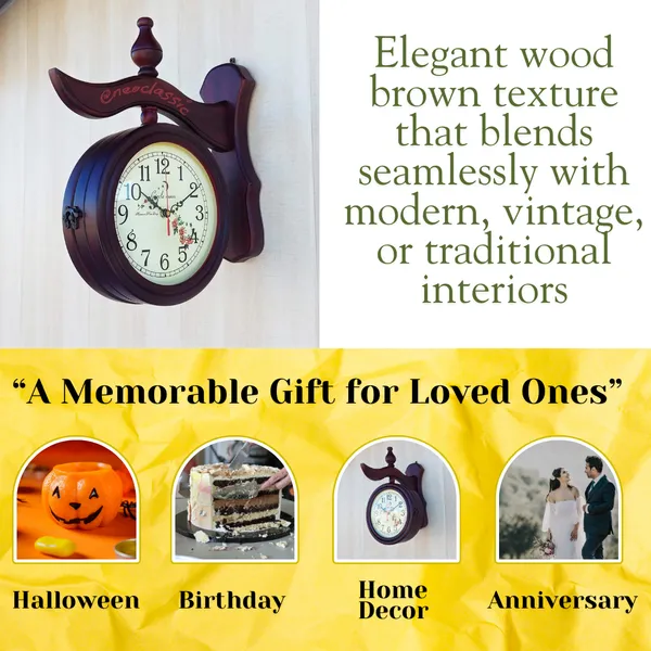 NEO_CLASSIC_Double-Sided_Vintage_Station_Wall_Clock_|_Mango_Wood_Decorative_Railway_Clock_|_Antique_Brown_Wall_Mounted_Clock_with_8-Inch_Dial_for_Home_&_Office_Décor