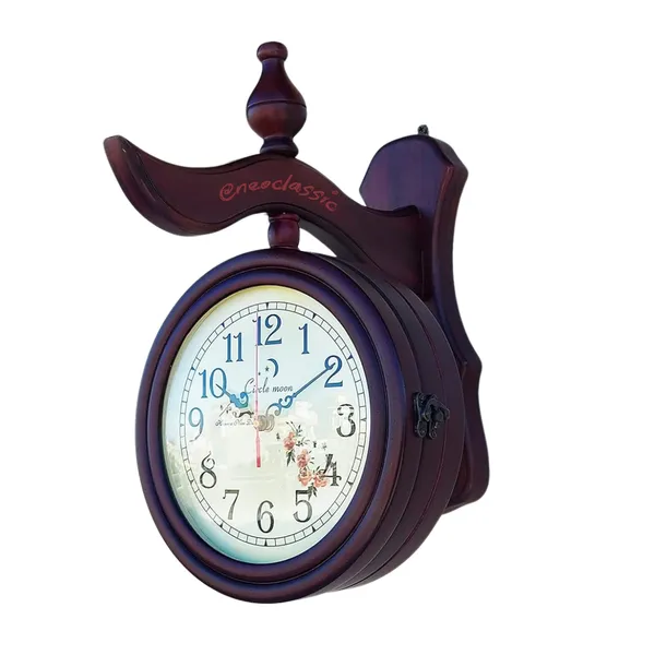 NEO_CLASSIC_Double-Sided_Vintage_Station_Wall_Clock_|_Mango_Wood_Decorative_Railway_Clock_|_Antique_Brown_Wall_Mounted_Clock_with_8-Inch_Dial_for_Home_&_Office_Décor