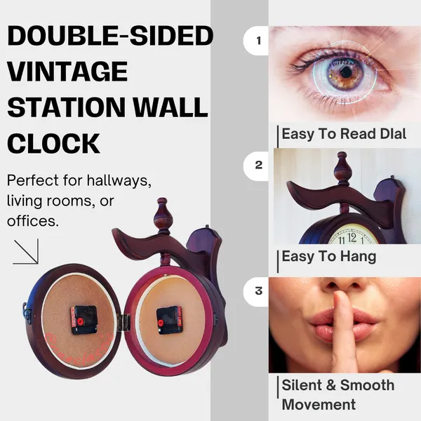 NEO_CLASSIC_Double-Sided_Vintage_Station_Wall_Clock_|_Mango_Wood_Decorative_Railway_Clock_|_Antique_Brown_Wall_Mounted_Clock_with_8-Inch_Dial_for_Home_&_Office_Décor