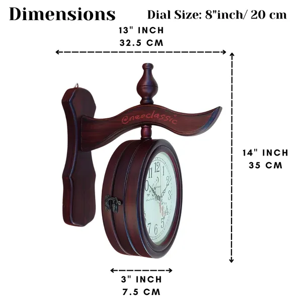 NEO_CLASSIC_Double-Sided_Vintage_Station_Wall_Clock_|_Mango_Wood_Decorative_Railway_Clock_|_Antique_Brown_Wall_Mounted_Clock_with_8-Inch_Dial_for_Home_&_Office_Décor