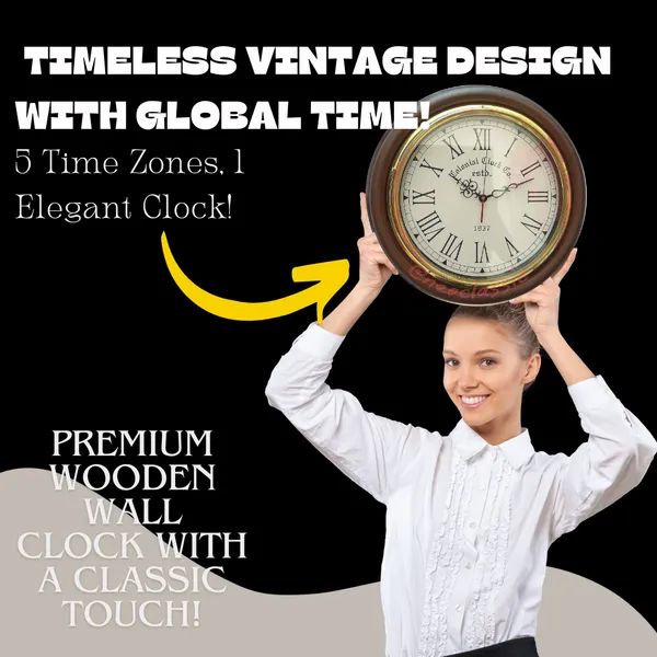 NEO_CLASSIC_Wooden_Antique_Wall_Clock_12_Inch_|_Vintage_Designer_Clock_with_Solid_Brass_Ring_|_Handcrafted_Home_&_Office_Decor_(Coffee_Brown)