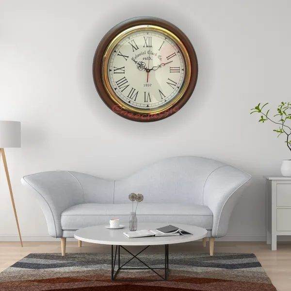 NEO_CLASSIC_Wooden_Antique_Wall_Clock_12_Inch_|_Vintage_Designer_Clock_with_Solid_Brass_Ring_|_Handcrafted_Home_&_Office_Decor_(Coffee_Brown)