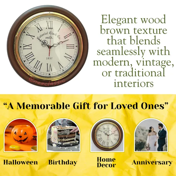 NEO_CLASSIC_Wooden_Antique_Wall_Clock_12_Inch_|_Vintage_Designer_Clock_with_Solid_Brass_Ring_|_Handcrafted_Home_&_Office_Decor_(Coffee_Brown)