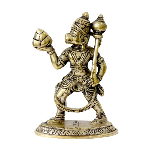 Mahabali_Hanuman_Brass_Idol_with_Sanjeevani_Parvat_Handcrafted_Hanuman_Murti_for_Home_Temple,_Office_Pooja_Spiritual_Gift_Item