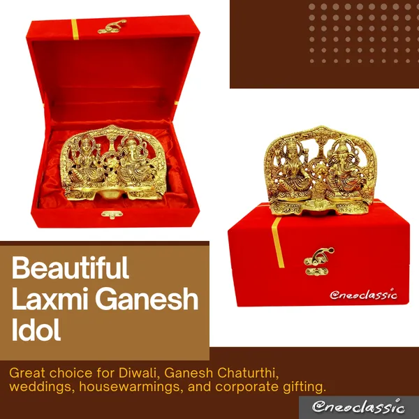 NEO_CLASSIC_Laxmi_Ganesh_Idol_with_Oil_Lamp_Diya_–_Diwali_Pooja_Showpiece_for_Home_Temple_with_Red_Velvet_Box