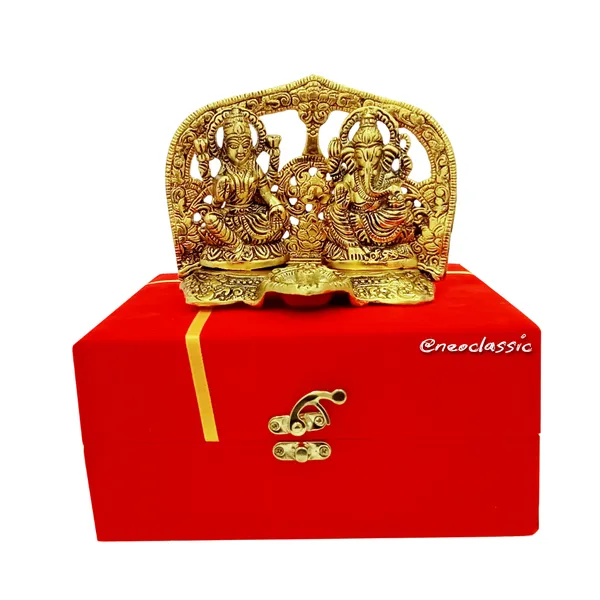 NEO_CLASSIC_Laxmi_Ganesh_Idol_with_Oil_Lamp_Diya_–_Diwali_Pooja_Showpiece_for_Home_Temple_with_Red_Velvet_Box