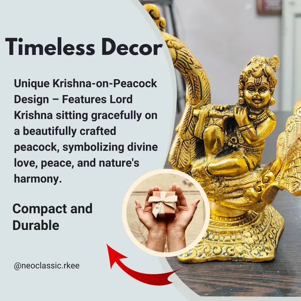 NEO_CLASSIC_Krishna_Idol_with_Peacock_Design_|_Gold_Color_Aluminium_Metal_Showpiece_for_Home_Temple_&_Decor_(6_Inch)