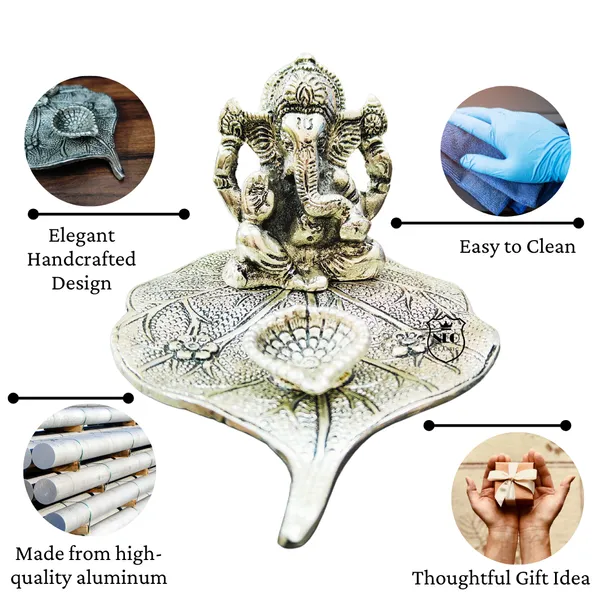 NEO_CLASSIC_Ganesh_Idol_on_Leaf_Deepak_with_Diya_|_Metal_Hand-Carved_Lord_Ganesha_Decorative_Showpiece_for_Home_Decor_&_Pooja