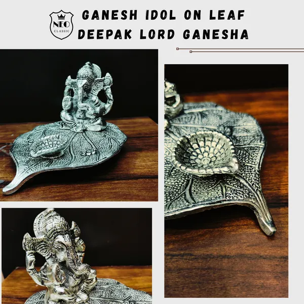 NEO_CLASSIC_Ganesh_Idol_on_Leaf_Deepak_with_Diya_|_Metal_Hand-Carved_Lord_Ganesha_Decorative_Showpiece_for_Home_Decor_&_Pooja