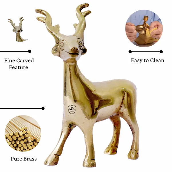 NEO_CLASSIC_Hiran_Vastu_Feng_Shui_Brass_Deer_Statue_Set_of_2_|_Standing_Decorative_Deer_Figurines_for_Home,_Office_&_Table_Decor_|_Height_4_Inch