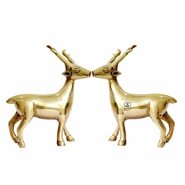 NEO_CLASSIC_Hiran_Vastu_Feng_Shui_Brass_Deer_Statue_Set_of_2_|_Standing_Decorative_Deer_Figurines_for_Home,_Office_&_Table_Decor_|_Height_4_Inch