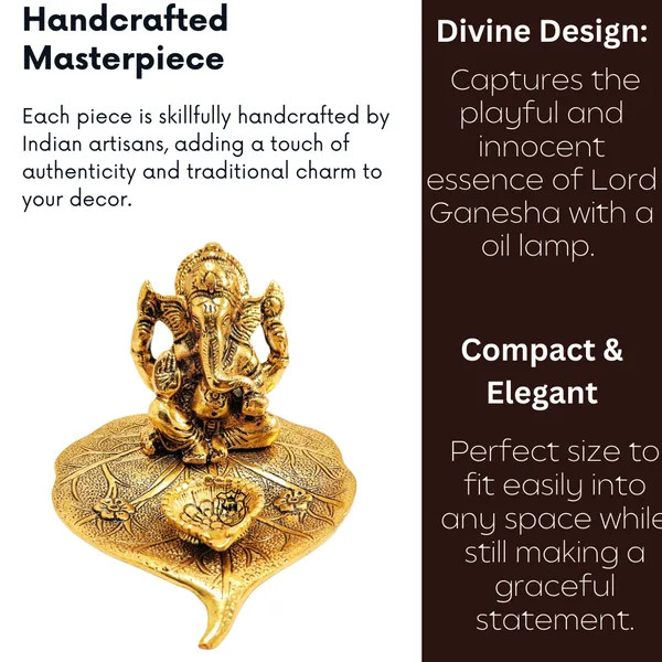 Ganesh_Idol_on_Leaf_with_Deepak_Lord_Ganesha_Metal_Handcrafted_Idol_with_Diya_Home_Decorative,_Puja,_Corporate_Spiritual_Gift_Gold_Finish