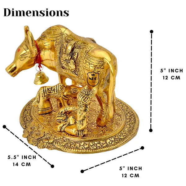 NEO_CLASSIC_Aluminium_Metal_Cow_with_Calf_Statue_|_Gold_Plated_Antique_Finish_Kamdhenu_Decorative_Showpiece_for_Home,_Office,_Temple_&_Gifting