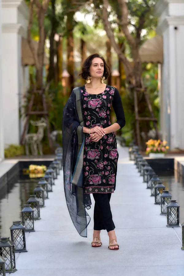 Black_Viscose_Kurta,_Pant_&_Dupatta_Set_For_Women_&_Girls