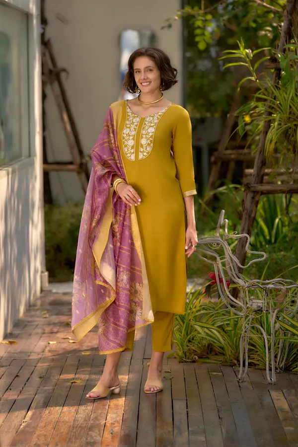 Mustard_Viscose_Kurta,_Pant_&_Dupatta_Set_For_Women_&_Girls