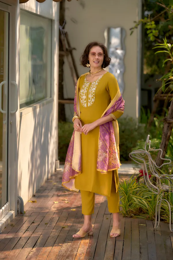 Mustard_Viscose_Kurta,_Pant_&_Dupatta_Set_For_Women_&_Girls
