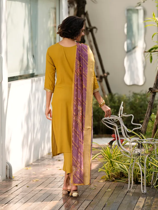 Mustard_Viscose_Kurta,_Pant_&_Dupatta_Set_For_Women_&_Girls