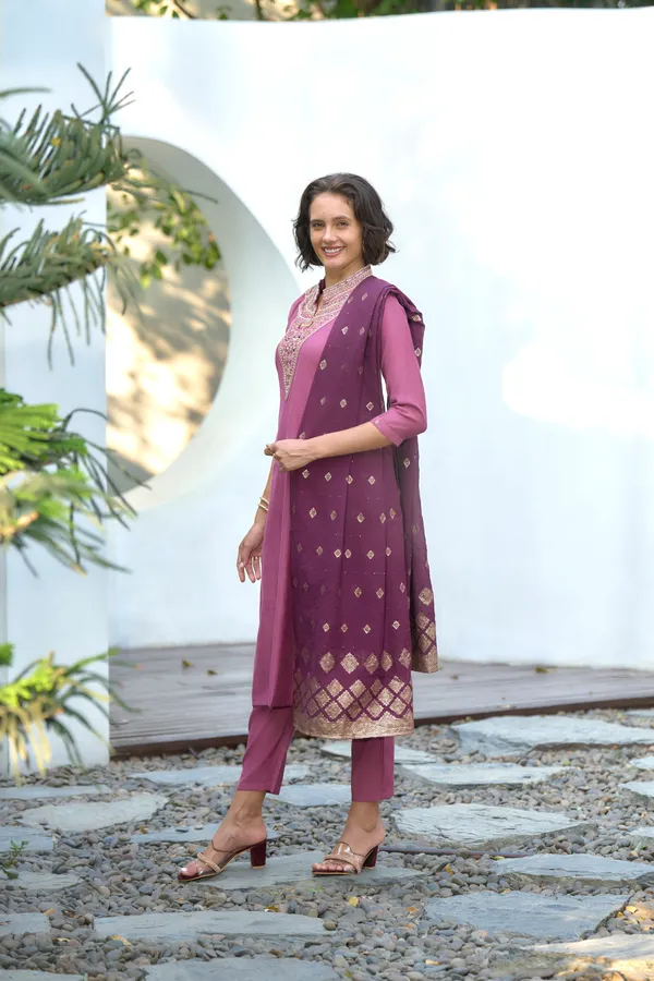 Peach_Viscose_Kurta,_Pant_&_Dupatta_Set_For_Women_&_Girls