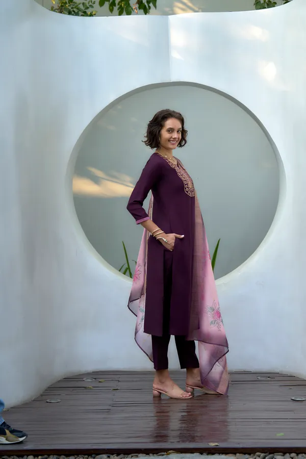 Wine_Viscose_Kurta,_Pant_&_Dupatta_Set_For_Women_&_Girls