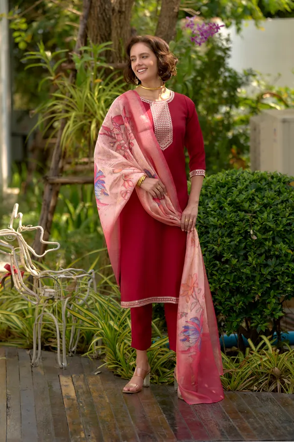 Red_Viscose_Kurta,_Pant_&_Dupatta_Set_For_Women_&_Girls
