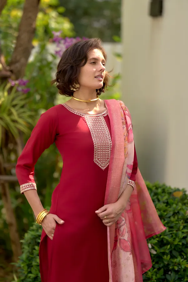 Red_Viscose_Kurta,_Pant_&_Dupatta_Set_For_Women_&_Girls