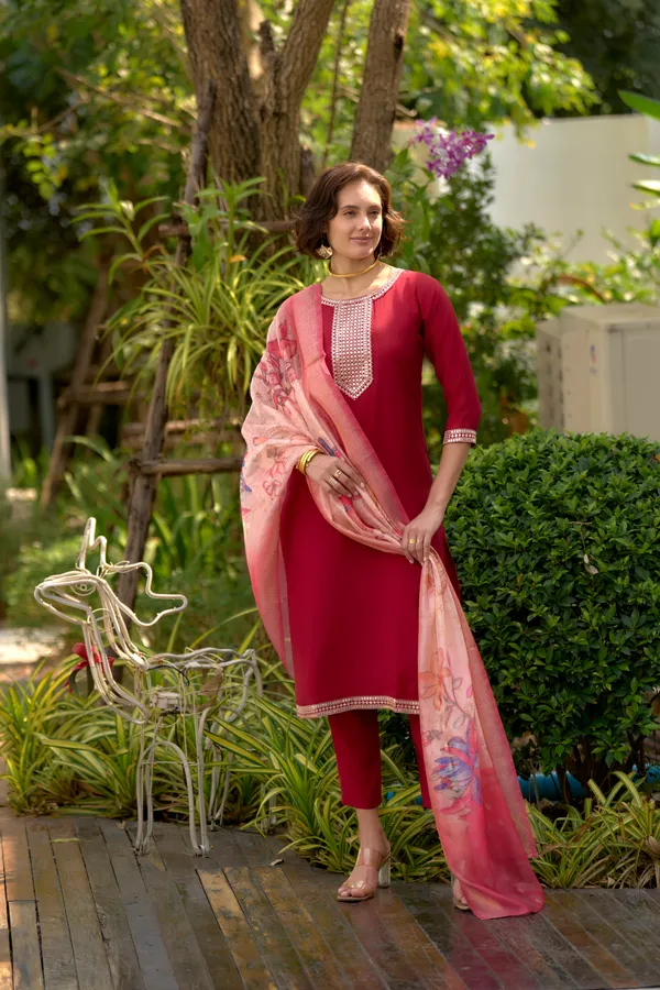 Red_Viscose_Kurta,_Pant_&_Dupatta_Set_For_Women_&_Girls