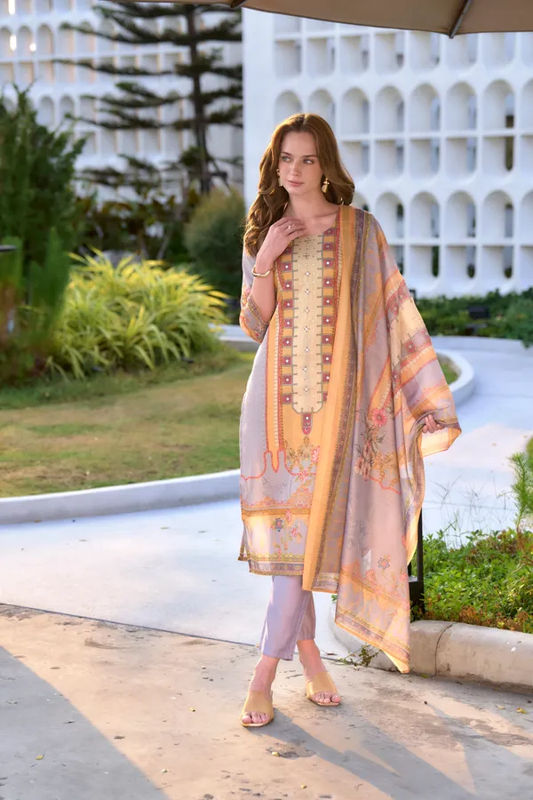 Taupe_Viscose_Kurta,_Pant_&_Dupatta_Set_For_Women_&_Girls