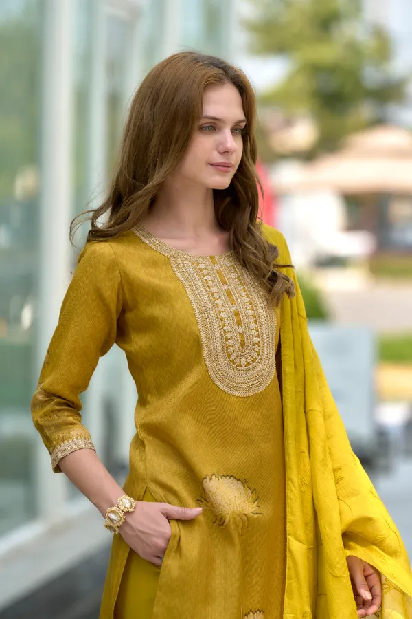 Mustard_Viscose_Kurta,_Pant_&_Dupatta_Set_For_Women_&_Girls