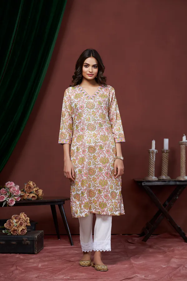 Yellow_Cotton_Linen_Stylish_Handworked_Kurta_For_Women_&_Girls