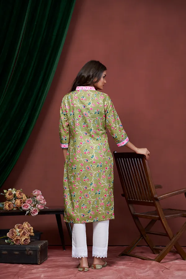 Green_Cotton_Linen_Stylish_Handworked_Kurta_For_Women_&_Girls