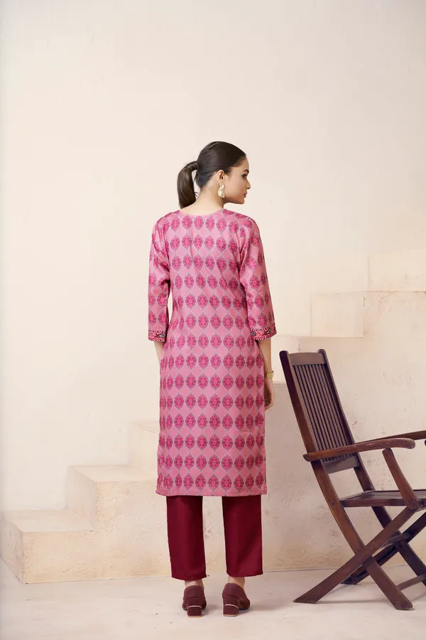 Pink_Cotton_Linen_Stylish_Handworked_Kurta_For_Women_&_Girls