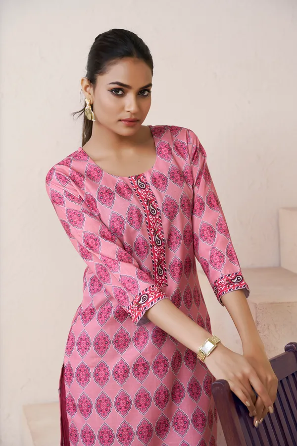 Pink_Cotton_Linen_Stylish_Handworked_Kurta_For_Women_&_Girls