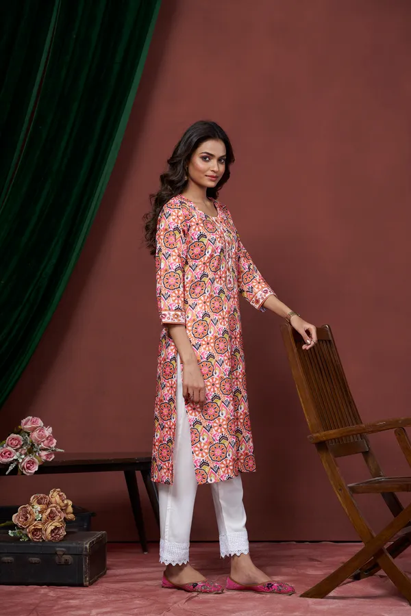 Orange_Cotton_Linen_Stylish_Handworked_Kurta_For_Women_&_Girls