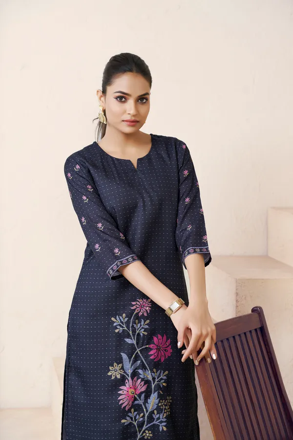 Black_Cotton_Linen_Stylish_Handworked_Kurta_For_Women_&_Girls